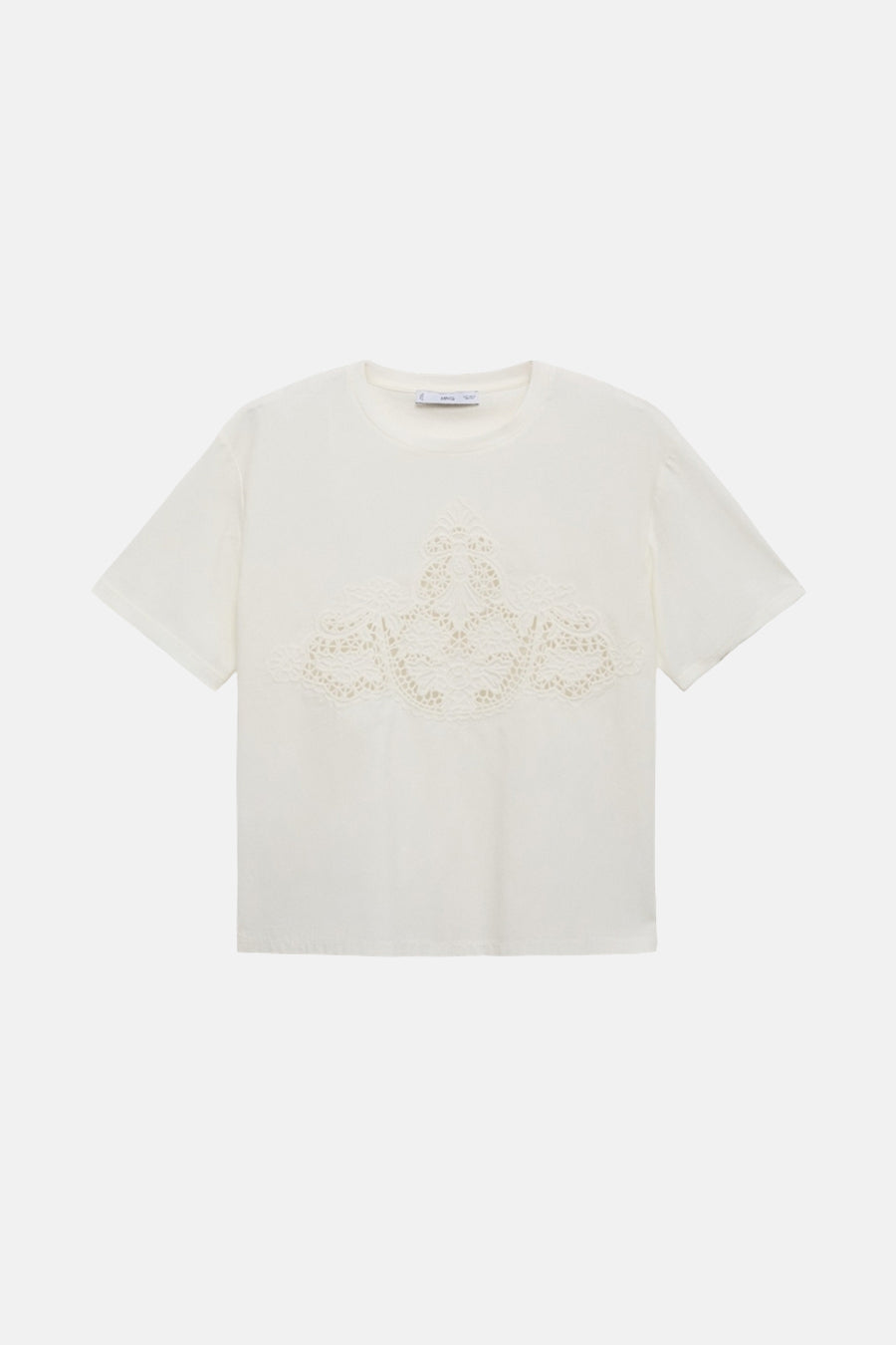 Wit T-shirt met korte mouwen van MANGO, met een kanten applicatie op de voorkant.