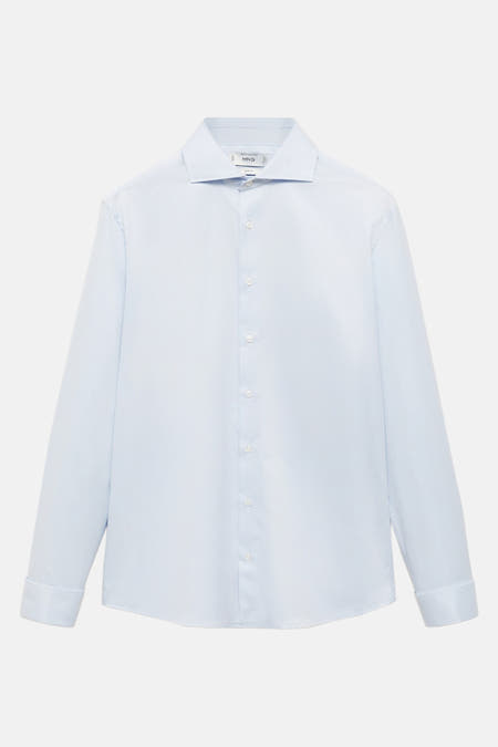Blauw overhemd met lange mouwen van MANGO, met knoopsluiting en klassieke kraag.