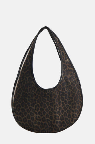 Sac à main marron de MANGO, avec imprimé léopard et bordure noire.