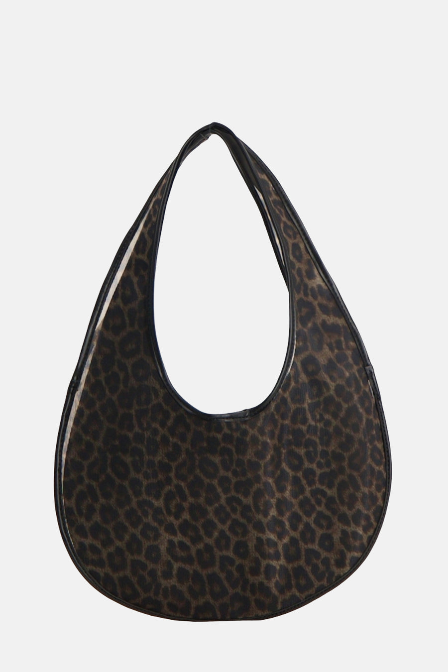 Sac à main marron de MANGO, avec imprimé léopard et bordure noire.
