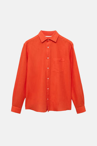 Chemise orange à manches longues de MANGO, avec une poche po po et un col boutonné.