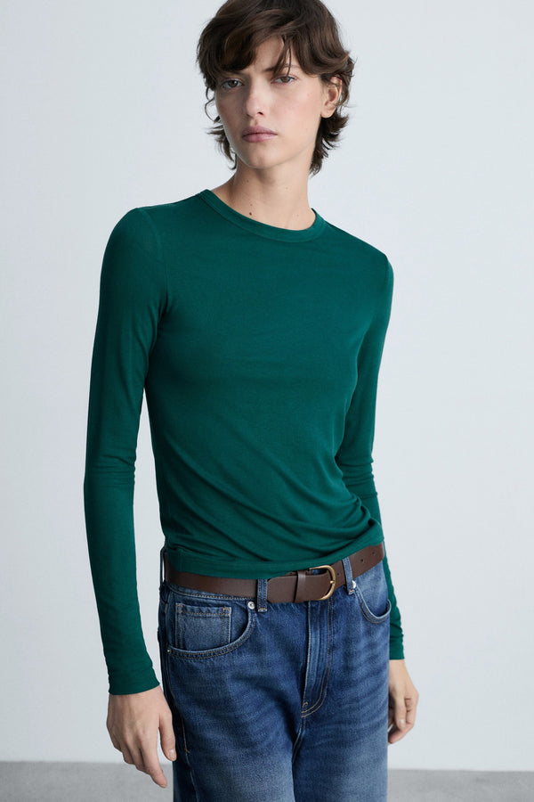 Top uni manche longue Vert - Mango