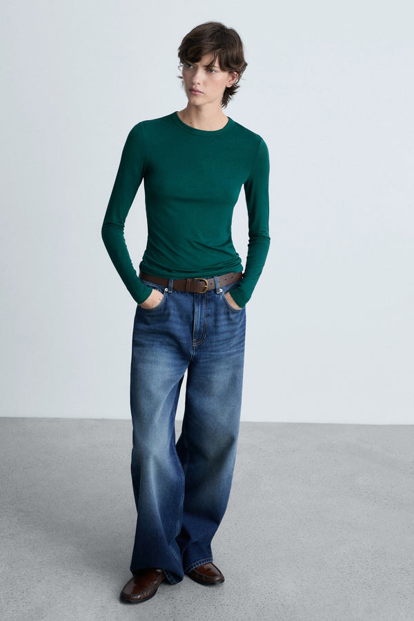 Top uni manche longue Vert - Mango