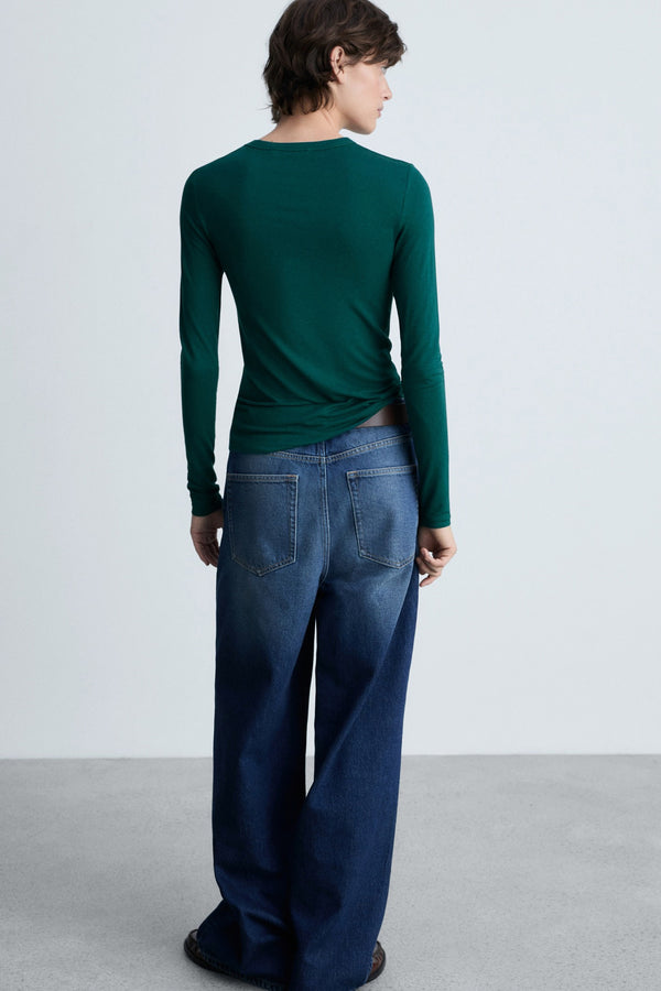 Top uni manche longue Vert - Mango
