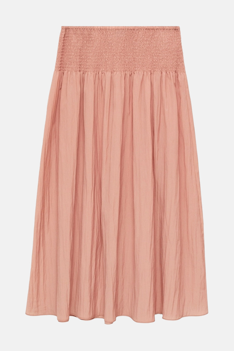 Roze rok van MANGO, met een elastische tailleband en een kreukeltextuur.