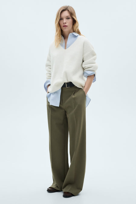 Pull met V-hals - wit