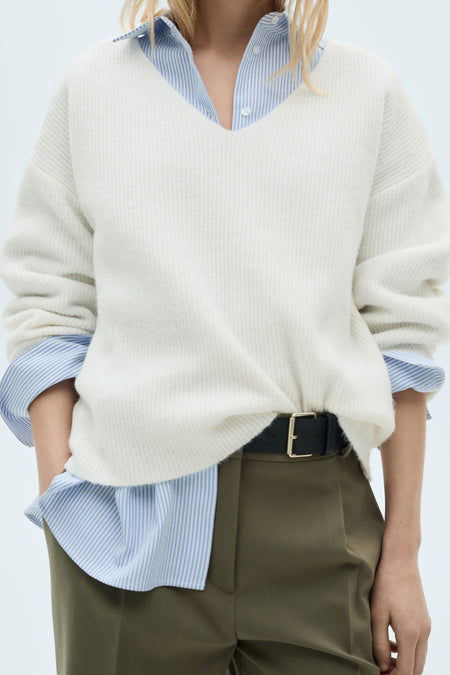 Pull met V-hals - wit