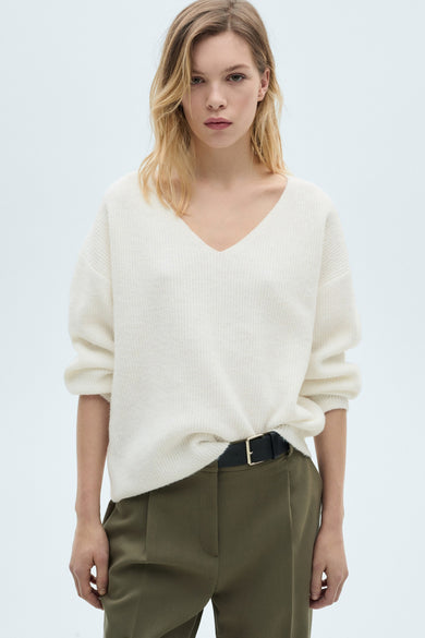 Pull met V-hals - wit