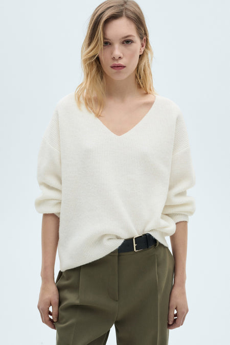 Pull met V-hals - wit