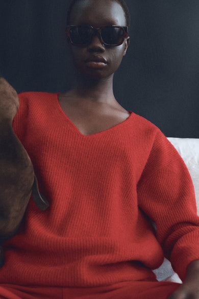 Pull met V-hals - rood