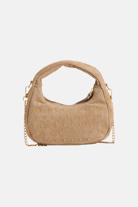 Sac à main beige effet suède d'Access® avec clous dorés et bandoulière chaîne.