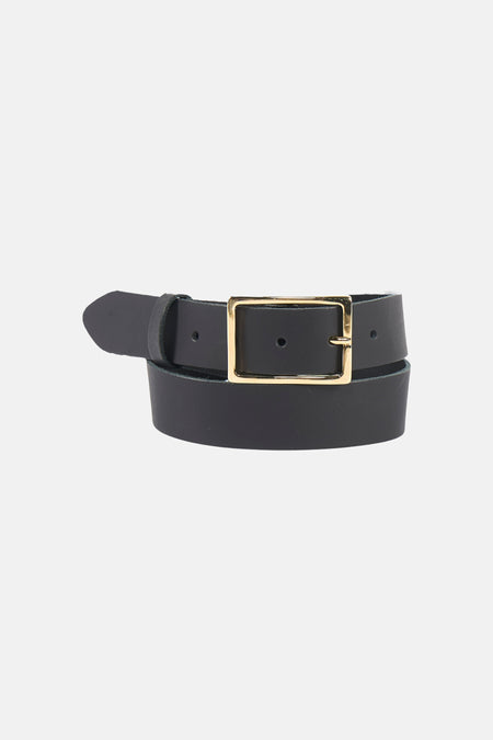 Ceinture en cuir noir Access® avec boucle dorée.