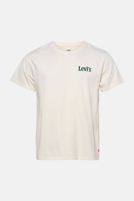Beige T-shirt met korte mouwen van Levi's®, met een donkergroen logo op de borst.

