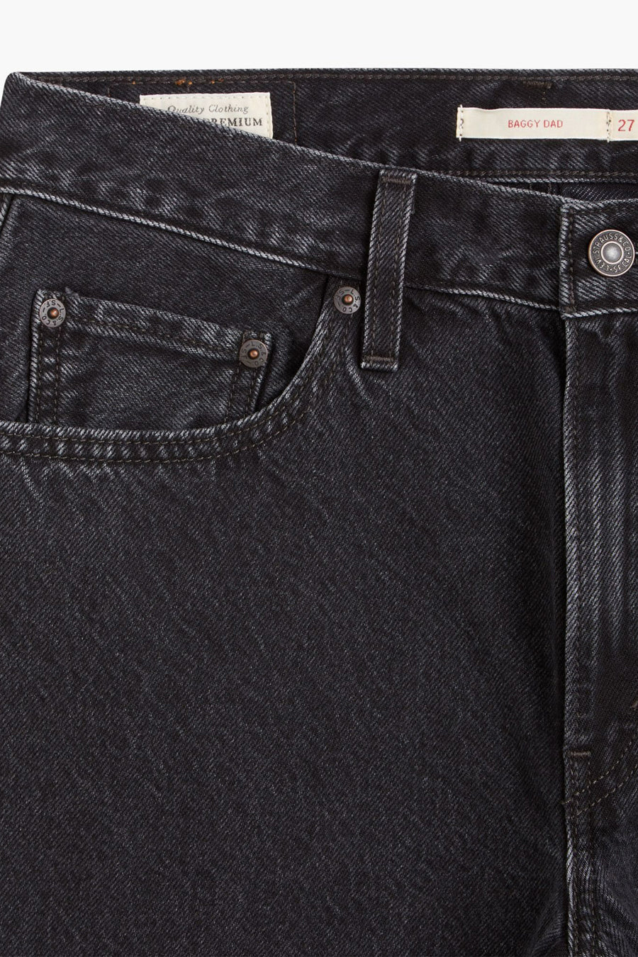 Donkergrijze straight jeans van Levi's, met zakken en een knoopsluiting.
