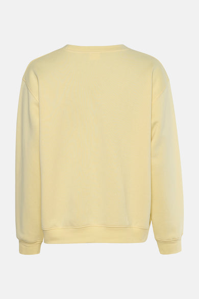 Gele sweater van Levi's, achterkant weergegeven, met lange mouwen en ronde hals.