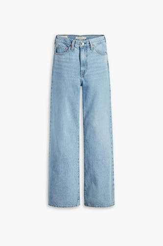 Jean décontracté de denim bleu clair de Levi's, avec une taille haute et cinq poches.