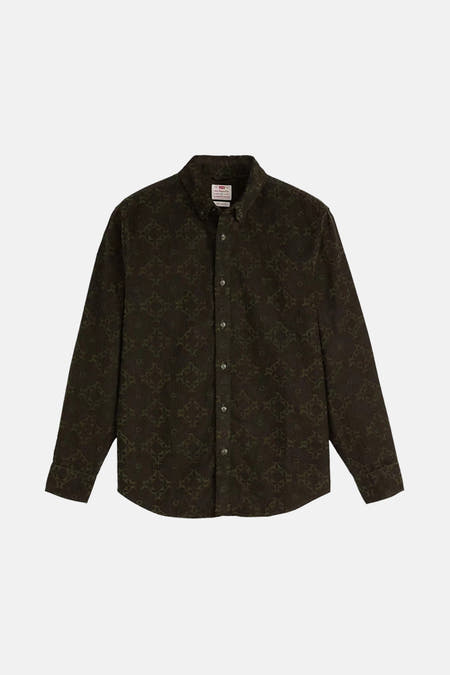 Groen overhemd met lange mouwen van Levi's, met een subtiel patroon en knoopsluiting.