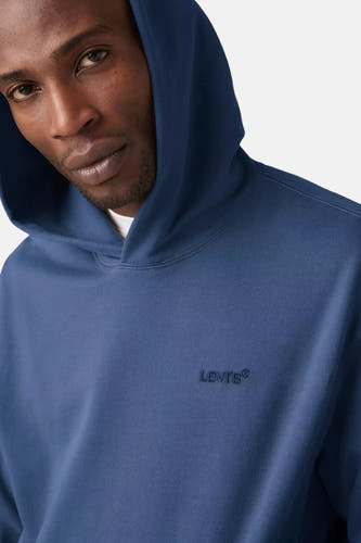 Pull-over bleu avec capuche de Levi's®, doté d'un logo discret sur la poitrine.