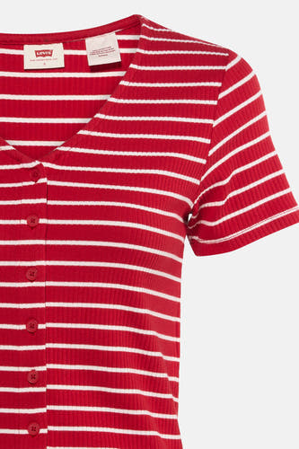 Rood gestreept T-shirt van Levi's, met korte mouwen en knoopsluiting aan de voorkant.