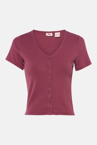 Bordeaux T-shirt met korte mouwen van Levi's, met knoopsluiting en ribgebreide textuur.