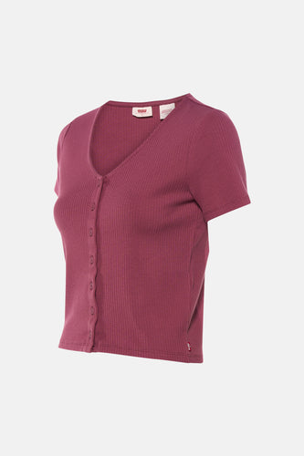 Bordeaux T-shirt met korte mouwen van Levi's, geribde textuur en knoopsluiting.