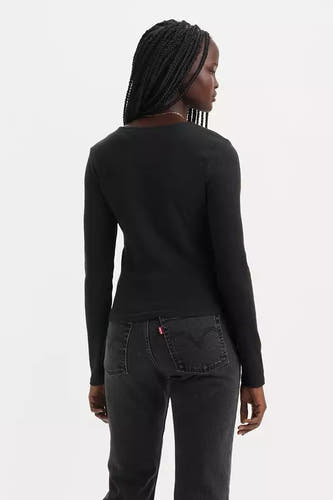 Zwart T-shirt met lange mouwen van Levi's, achterkant gezien, gedragen met een zwarte jeans.
