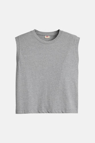 Grijs mouwloos topje van Levi's, effen stof met een ronde hals.
