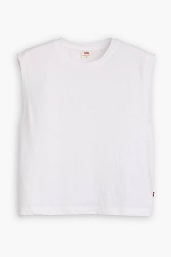 Witte top zonder mouwen van Levi's met een ronde halslijn en een klein merklabel.
