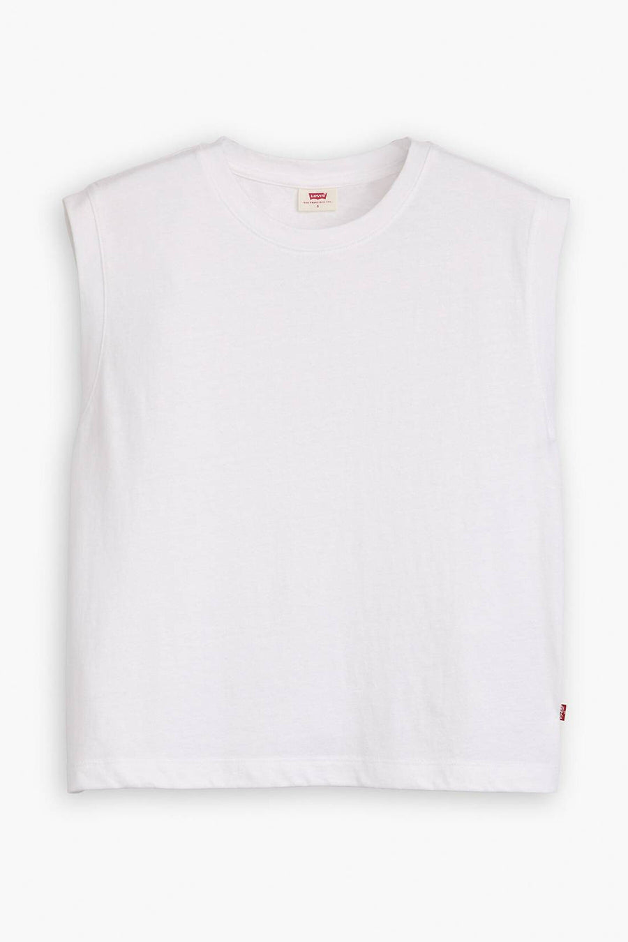 Witte top zonder mouwen van Levi's met een ronde halslijn en een klein merklabel.
