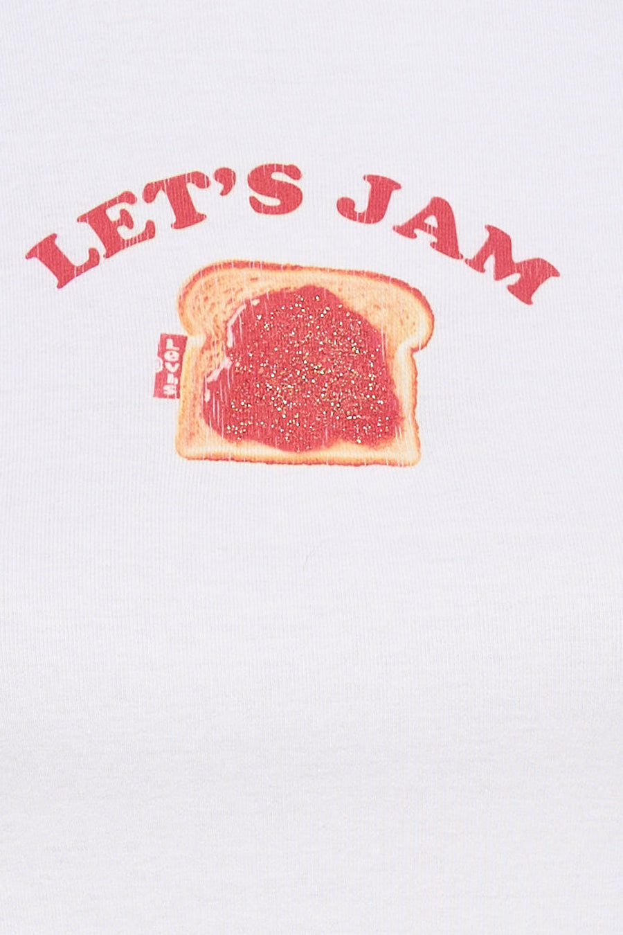 Wit T-shirt van Levi's® met print van een toast met jam en de tekst "Let's Jam".
