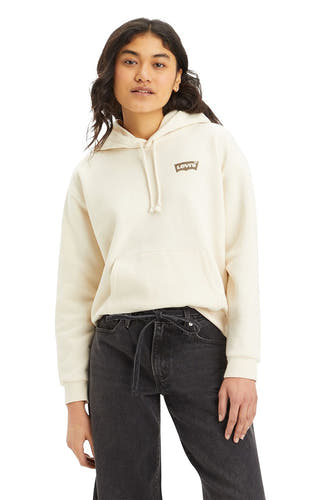 Beige sweater met kap van Levi's, met lange mouwen en een buidelzak aan de voorkant.