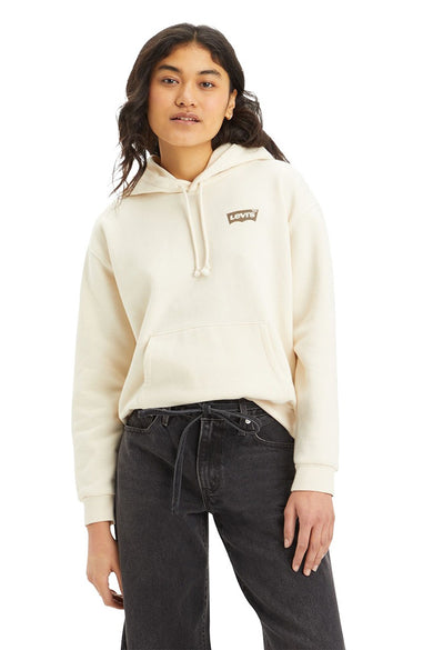 Beige sweater met kap van Levi's, met lange mouwen en een buidelzak aan de voorkant.