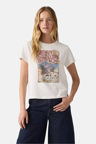 Wit T-shirt met korte mouwen van Levi's® met een vintage cowboy print.
