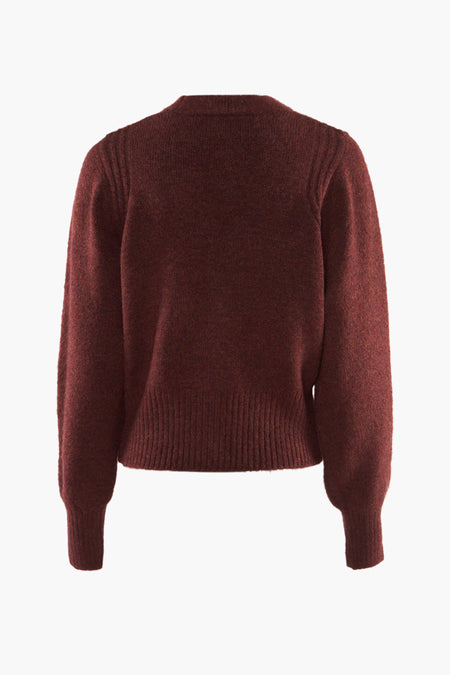 Bordeaux gilet van Astrid Black Label, met lange mouwen en een ribgebreide zoom.

