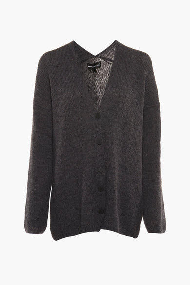 Gilet gris d'Astrid Black Label, avec une texture grossière et cotonneuse.
