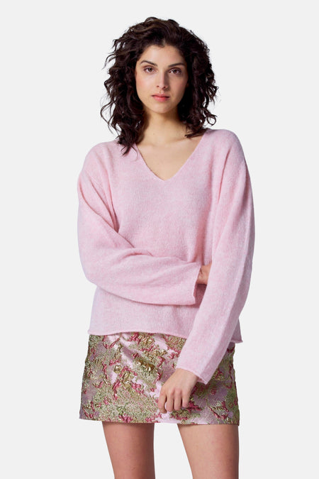 Pull à col en V - rose