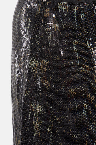 Zwarte rok van Astrid Black Label, met pailletten en een camouflageachtig patroon.
