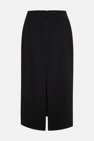 Zwarte rok van Astrid Black Label met een knoopsluiting aan de voorkant en een split.
