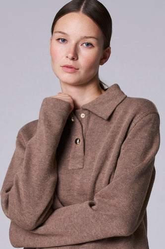 Pull met V-hals - taupe - Astrid Black Label - 6