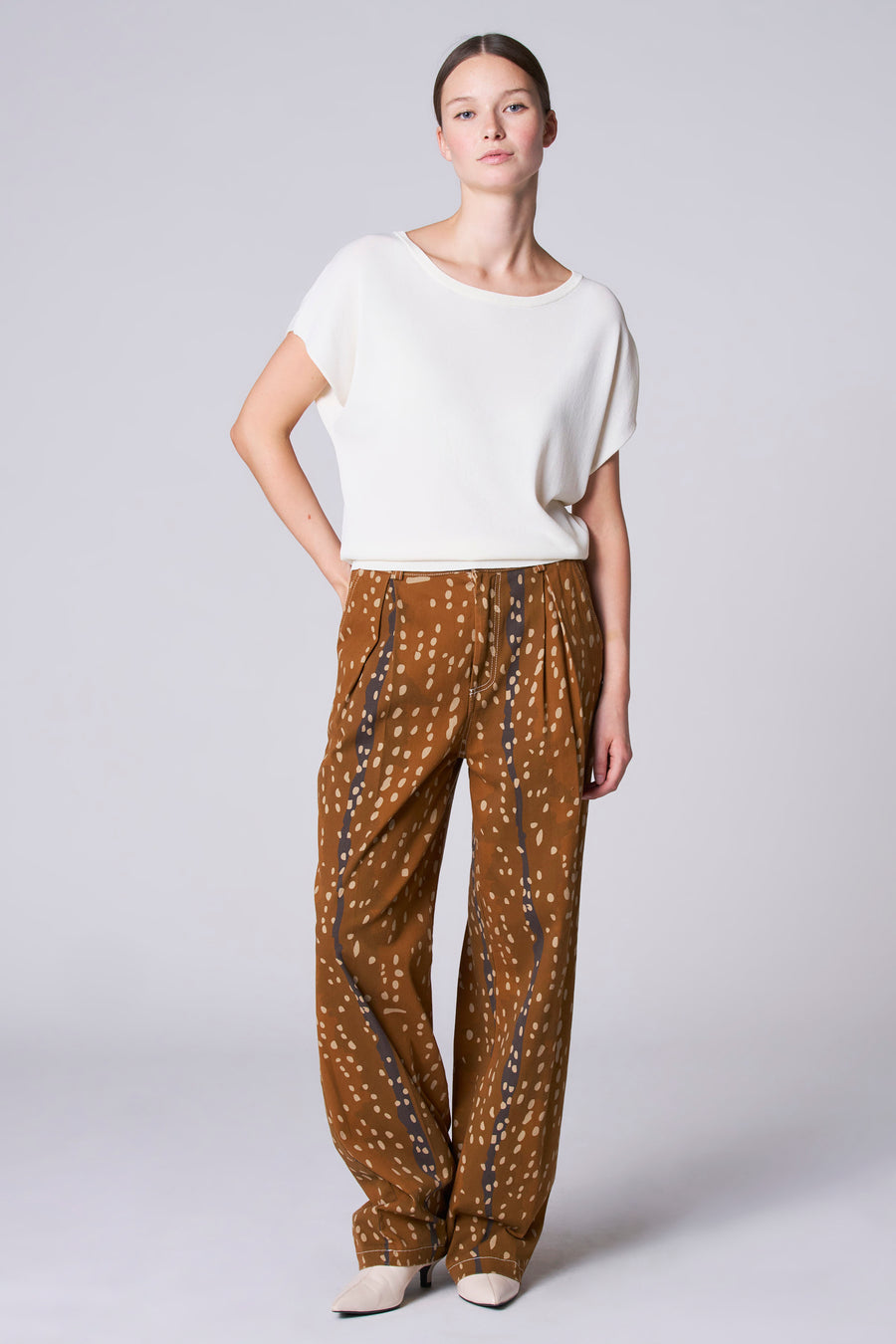 Pull met ronde hals - ecru