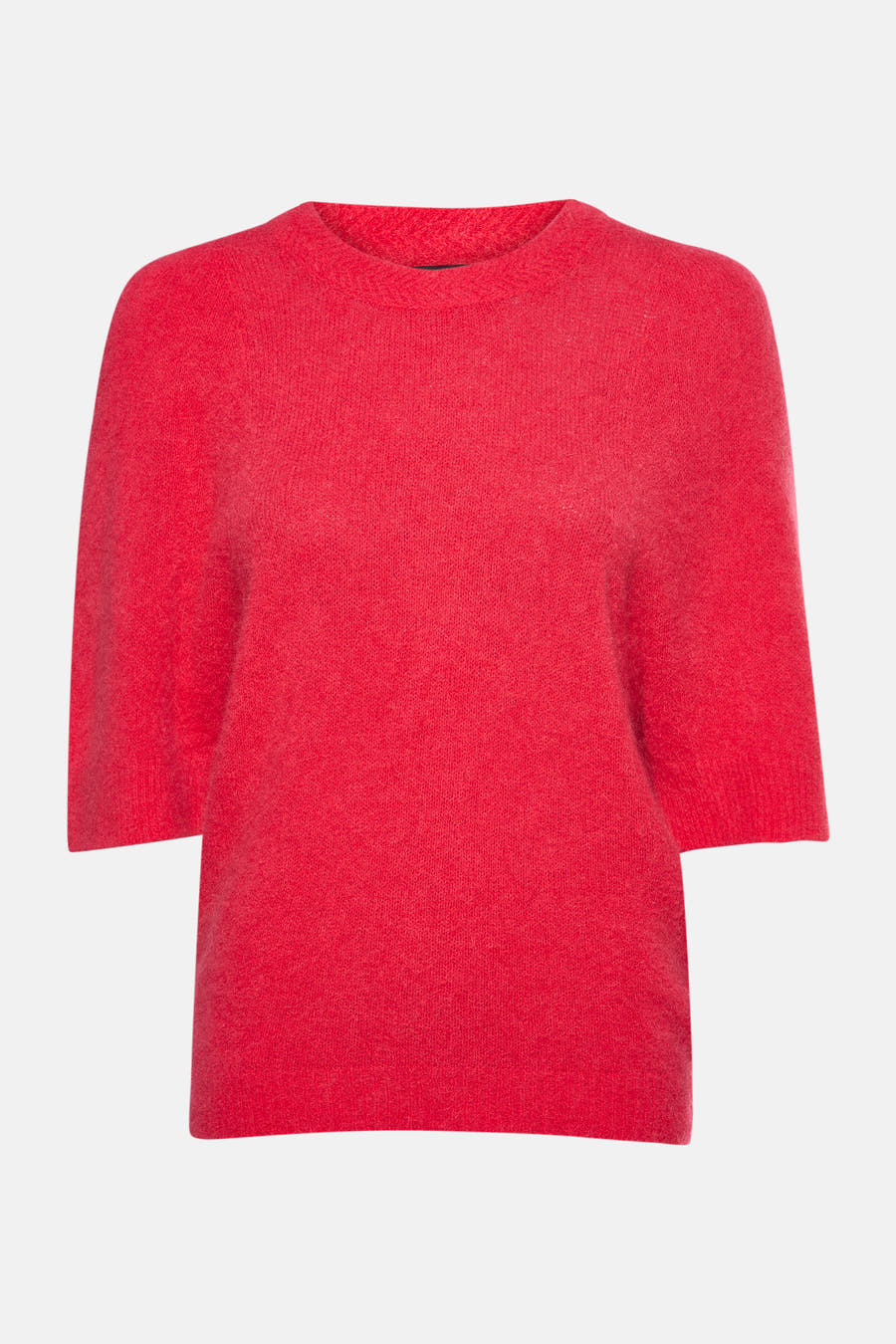 T-shirt rose avec col rond d'Astrid Black Label, à manches courtes et en texture côtelée.