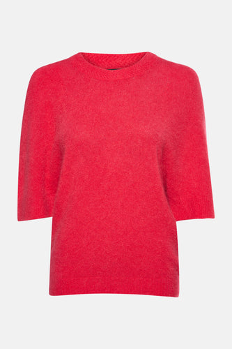 T-shirt rose avec col rond d'Astrid Black Label, à manches courtes et en texture côtelée.