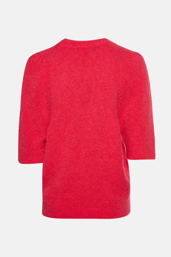 T-shirt rose avec col rond d'Astrid Black Label, à manches courtes et en tissu finement tricoté.