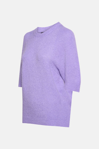 Pull noir avec col rond d'Astrid Black Label, à manches courtes et en texture tricotée.