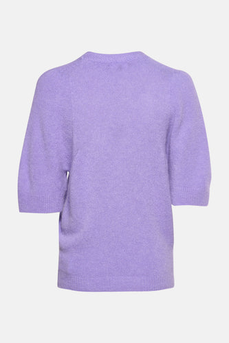 Pull noir avec col rond d'Astrid Black Label, à manches courtes et en texture tricotée.