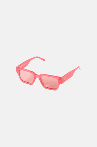 Roze zonnebril van Astrid Black Label met rechthoekig montuur en roze glazen.