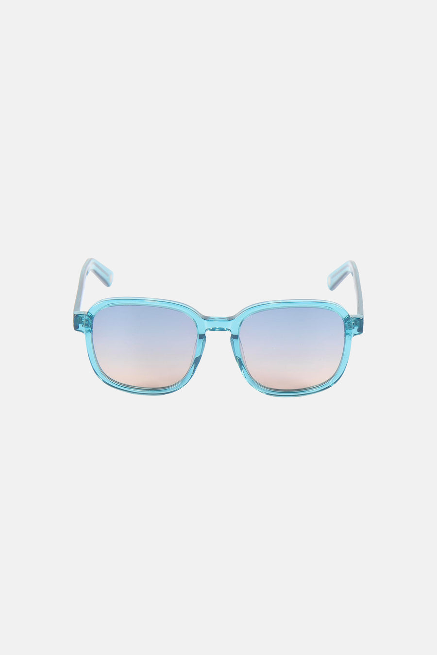 Lunettes de soleil bleues Astrid Black Label, avec un dégradé de verres du bleu au pêche.