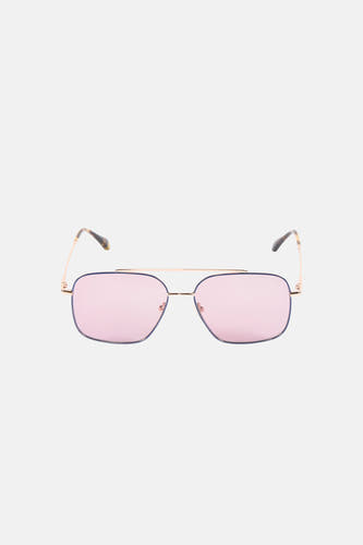 Lunettes de soleil violettes Astrid Black Label avec monture dorée et imprimé léopard sur les branches.