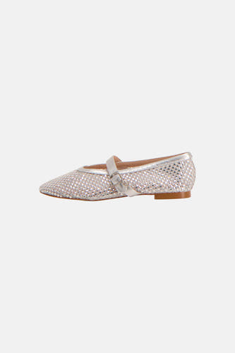 Ballerines argentées Astrid Black Label, recouvertes de strass et dotées d'une bride sur le cou-de-pied.