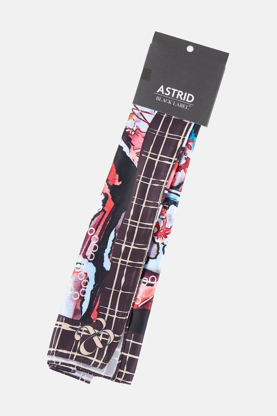 Multicolour sjaal van Astrid Black Label, met een abstracte print en een ruitpatroon.